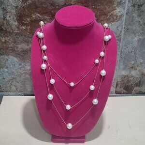 Three Strand Layered White Pearl Necklace